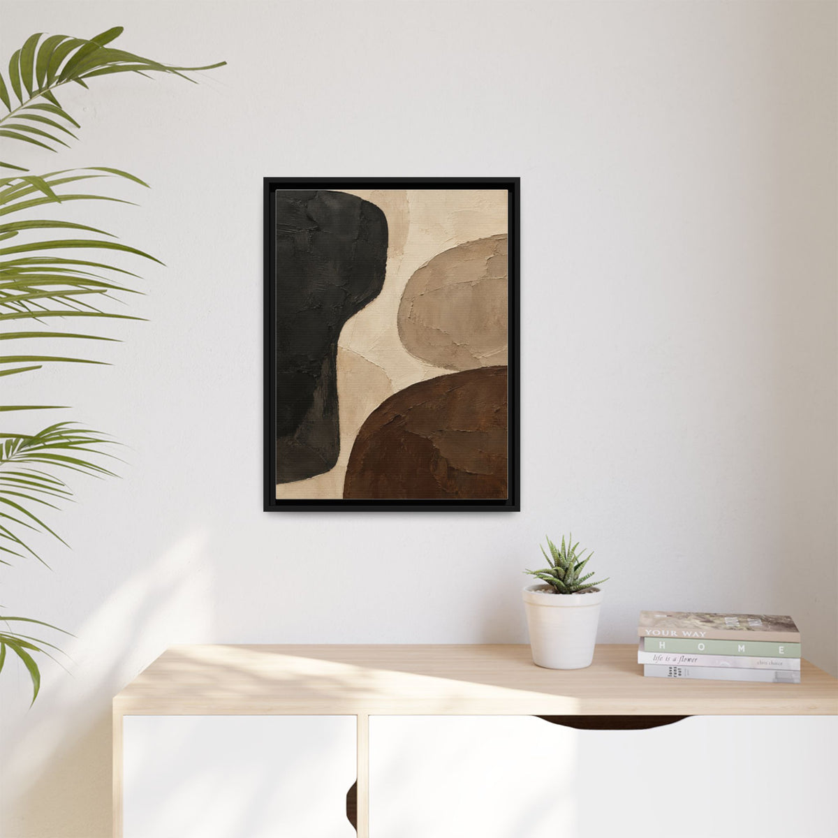 Sand and Shadow framed canvas in a room