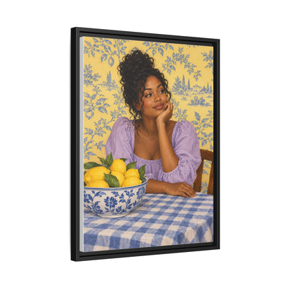 Lemons on the Table framed canvas side view