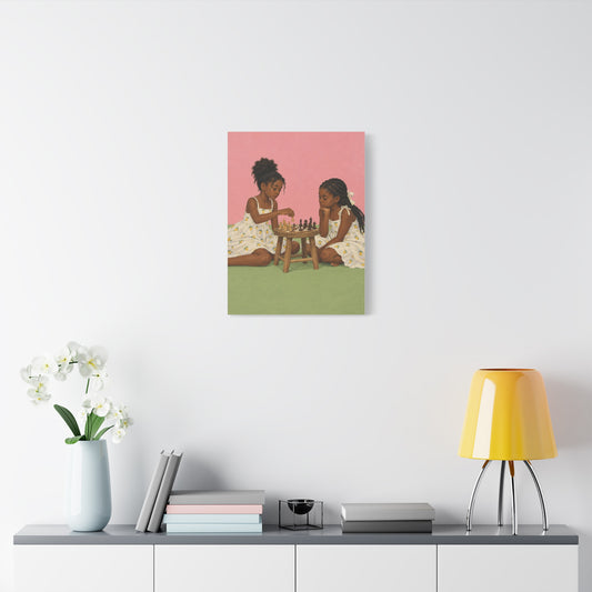 The Chess Players frameless canvas in a room