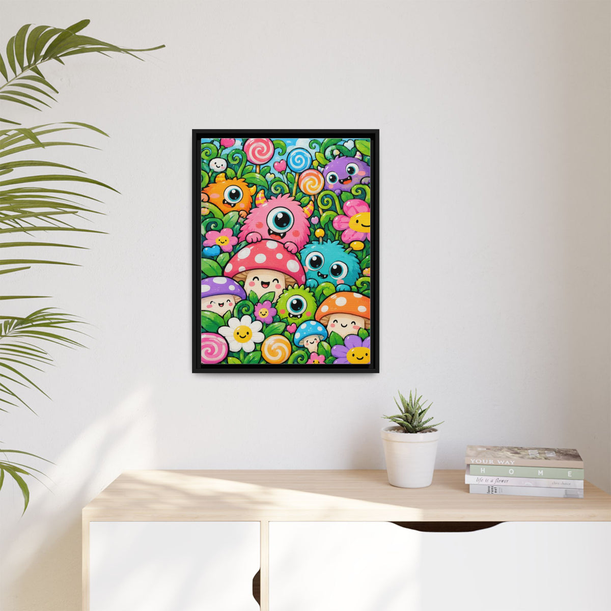 Monster Garden framed canvas in a room