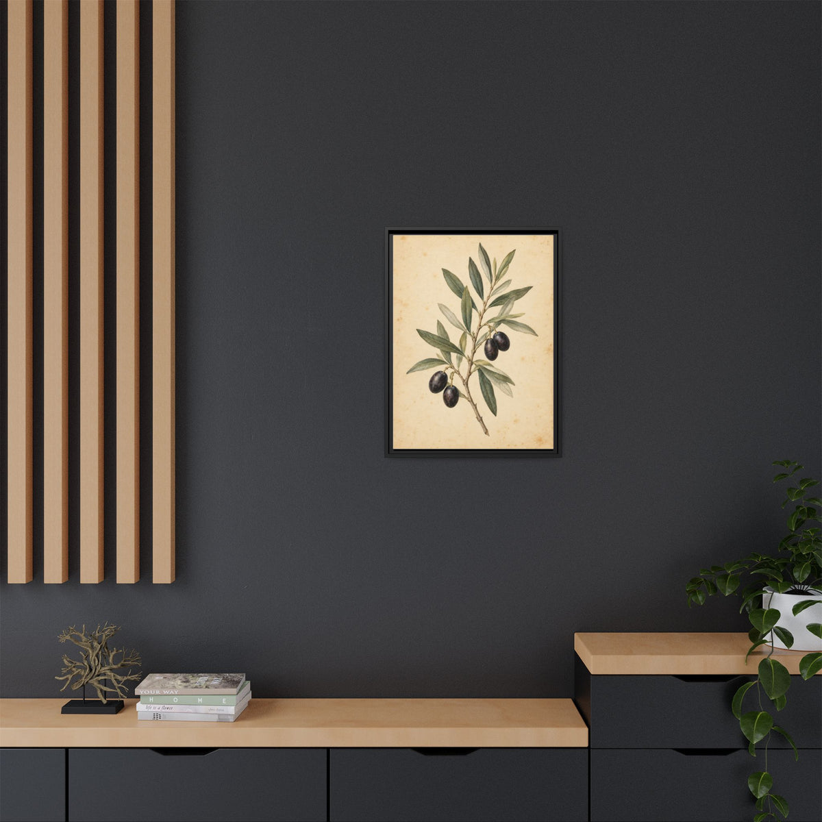 Olive Bough framed canvas styled interior
