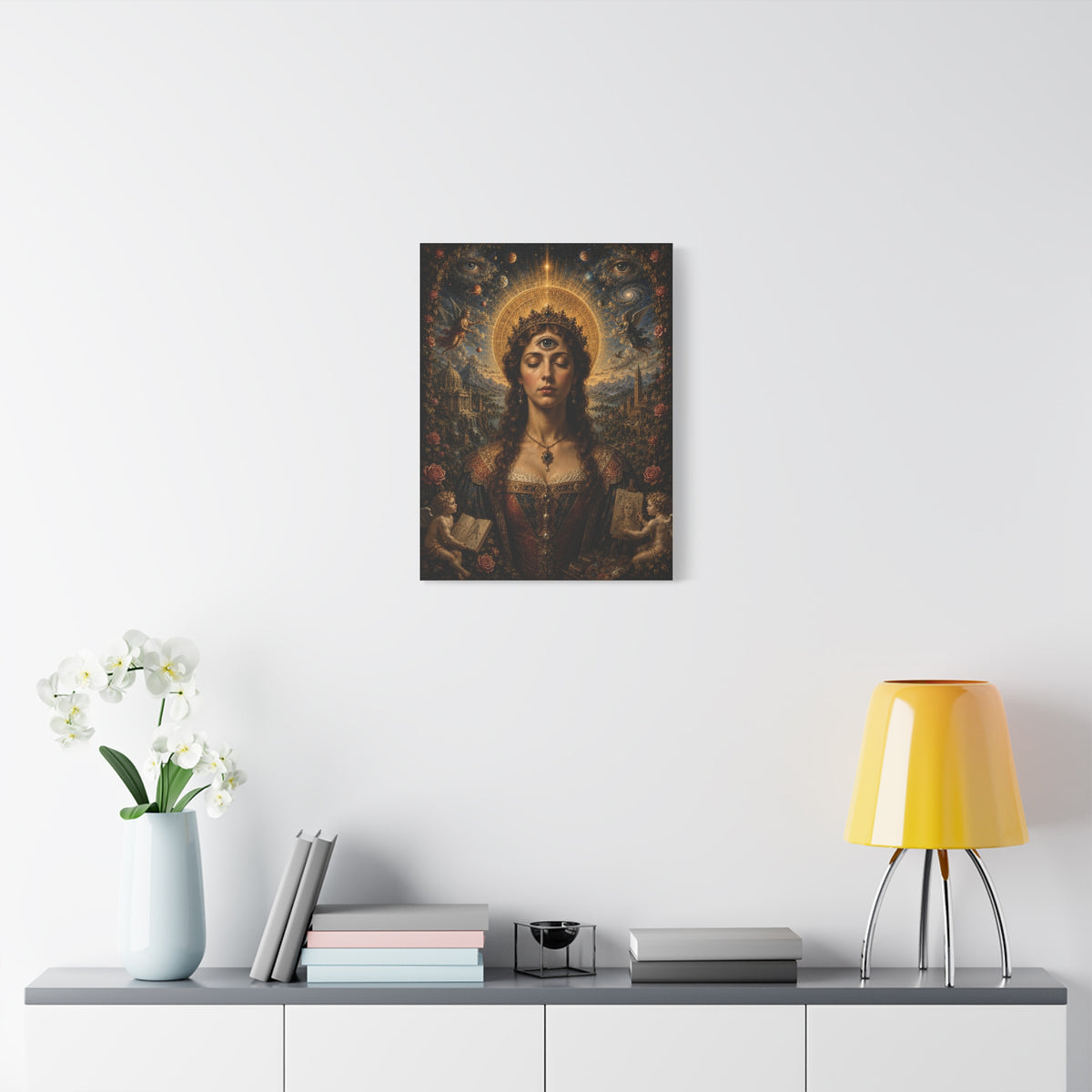 The Awakening of Celestia frameless canvas in a room
