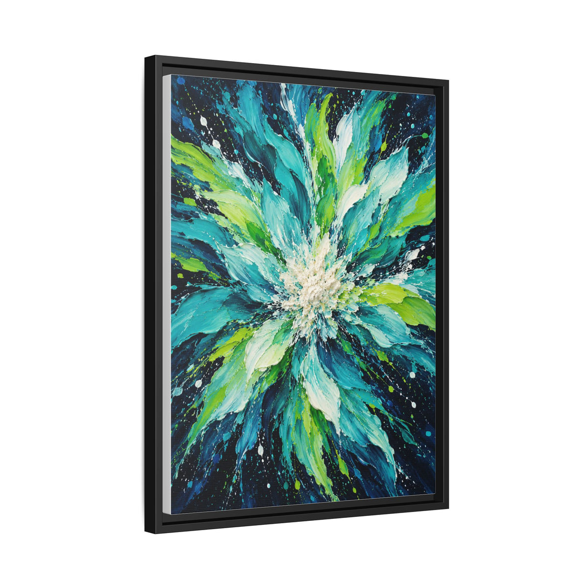 Lagoon Bloom framed canvas side view