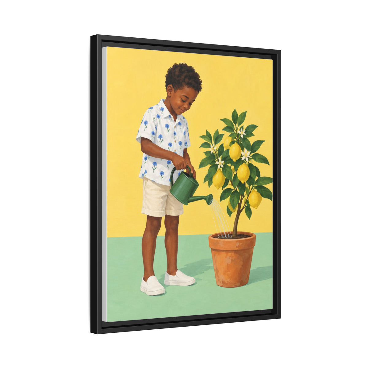 Little Gardener framed canvas side view