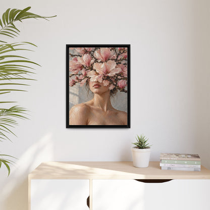 Magnolia Silence framed canvas in a room