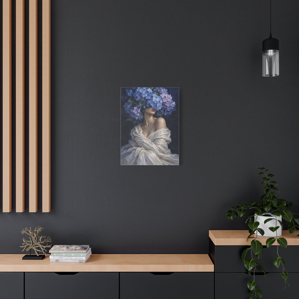 Hydrangea Blue frameless canvas styled interior
