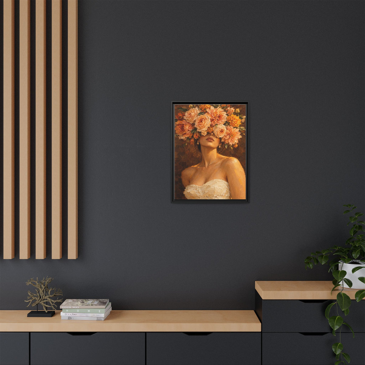 Golden Hour Bloom framed canvas styled interior