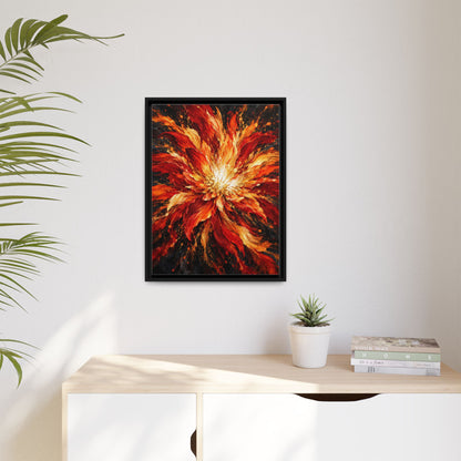 Phoenix Bloom framed canvas in a room