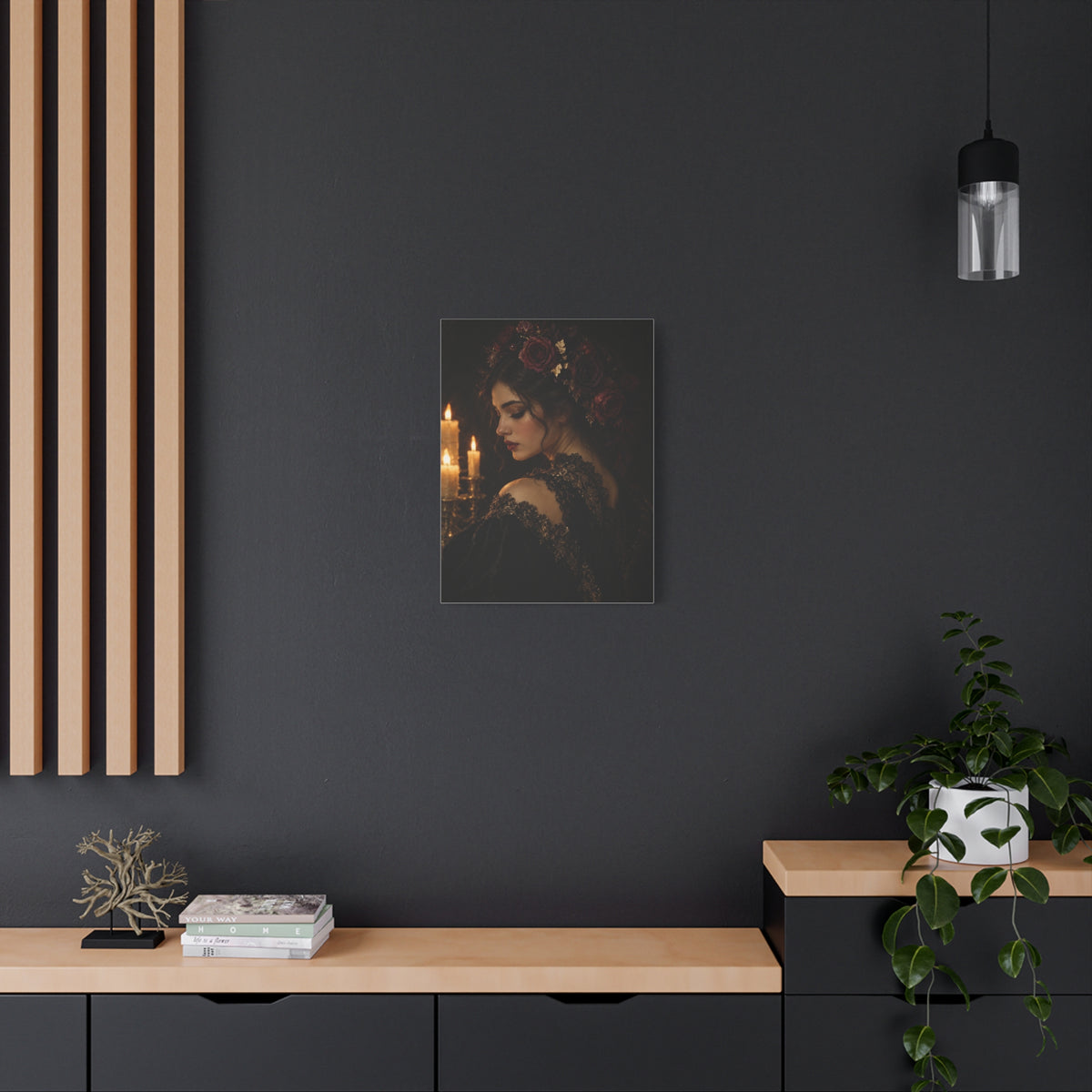 Rosa Notturna frameless canvas styled interior