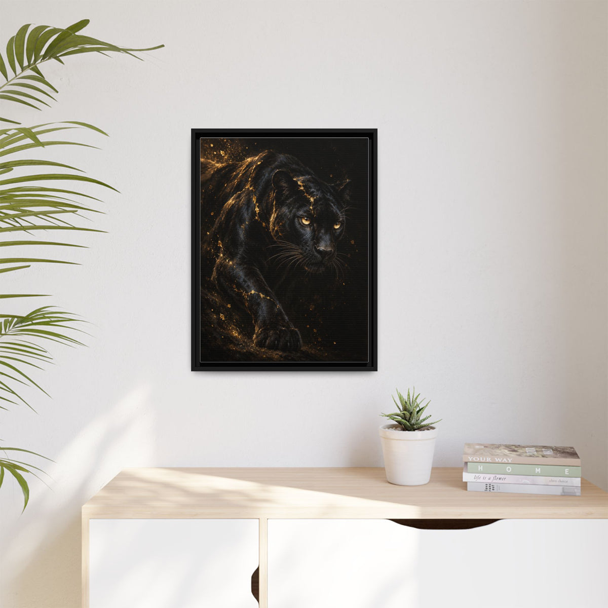Aurea Umbra framed canvas in a room