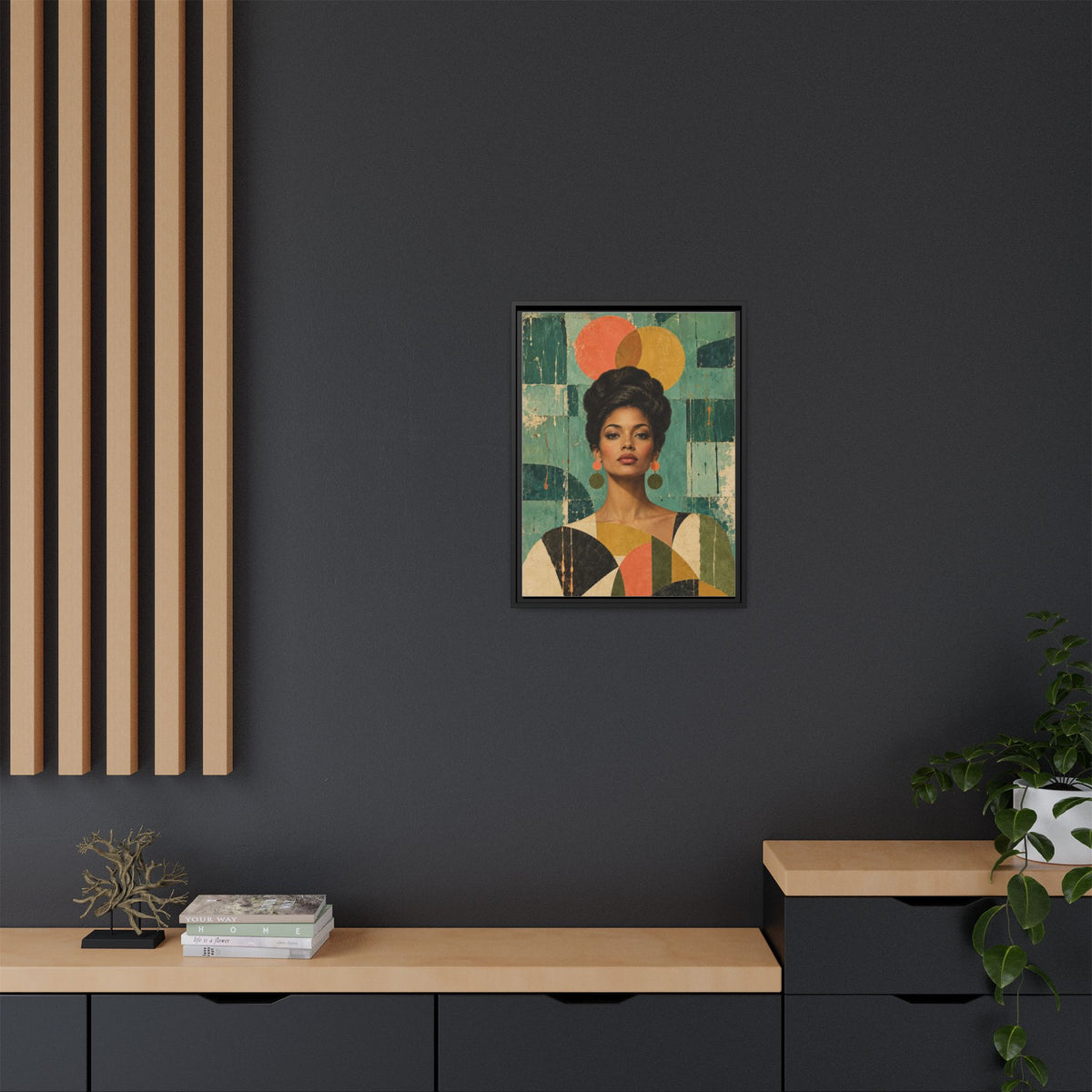 Coral Equinox framed canvas styled interior