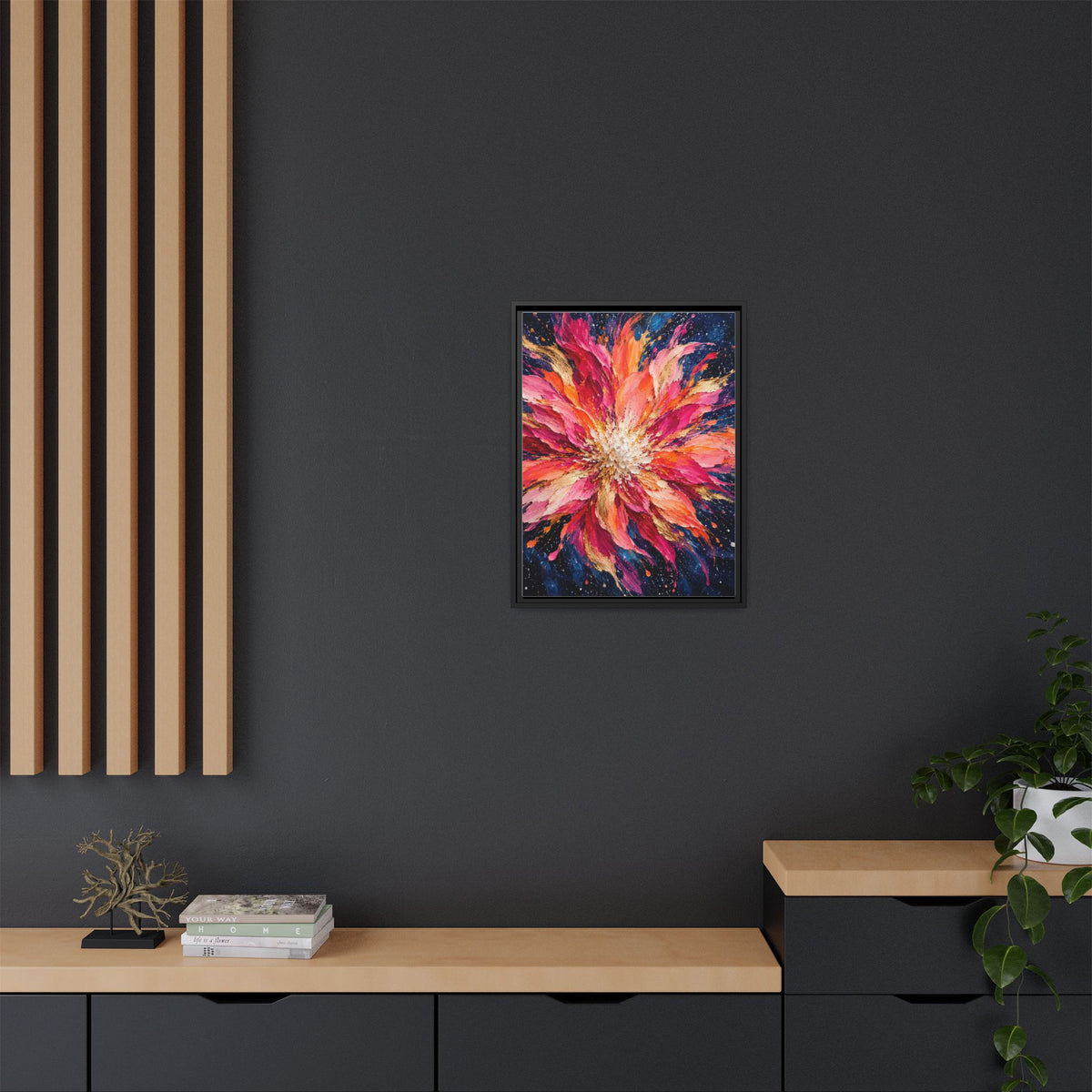 Supernova Bloom framed canvas styled interior