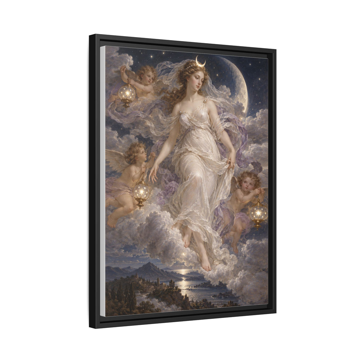 The Descent of Selene framed canvas side view