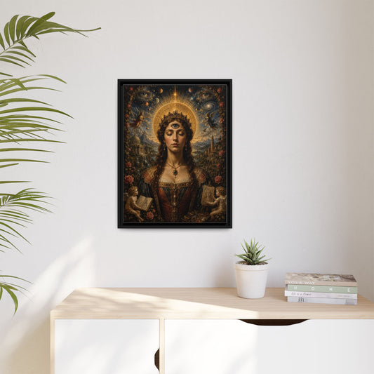 The Awakening of Celestia framed canvas in a room