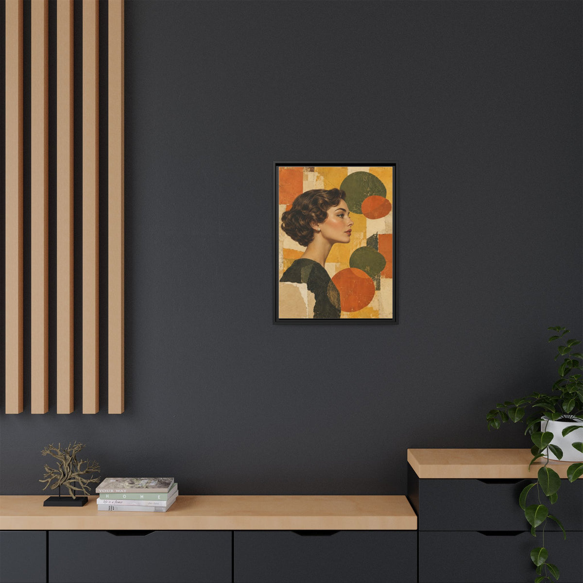 Saffron Thought framed canvas styled interior
