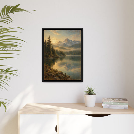 Still Lake framed canvas in a room