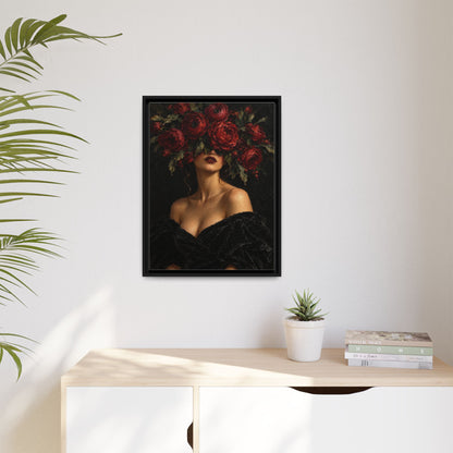 Crimson Reverie framed canvas in a room