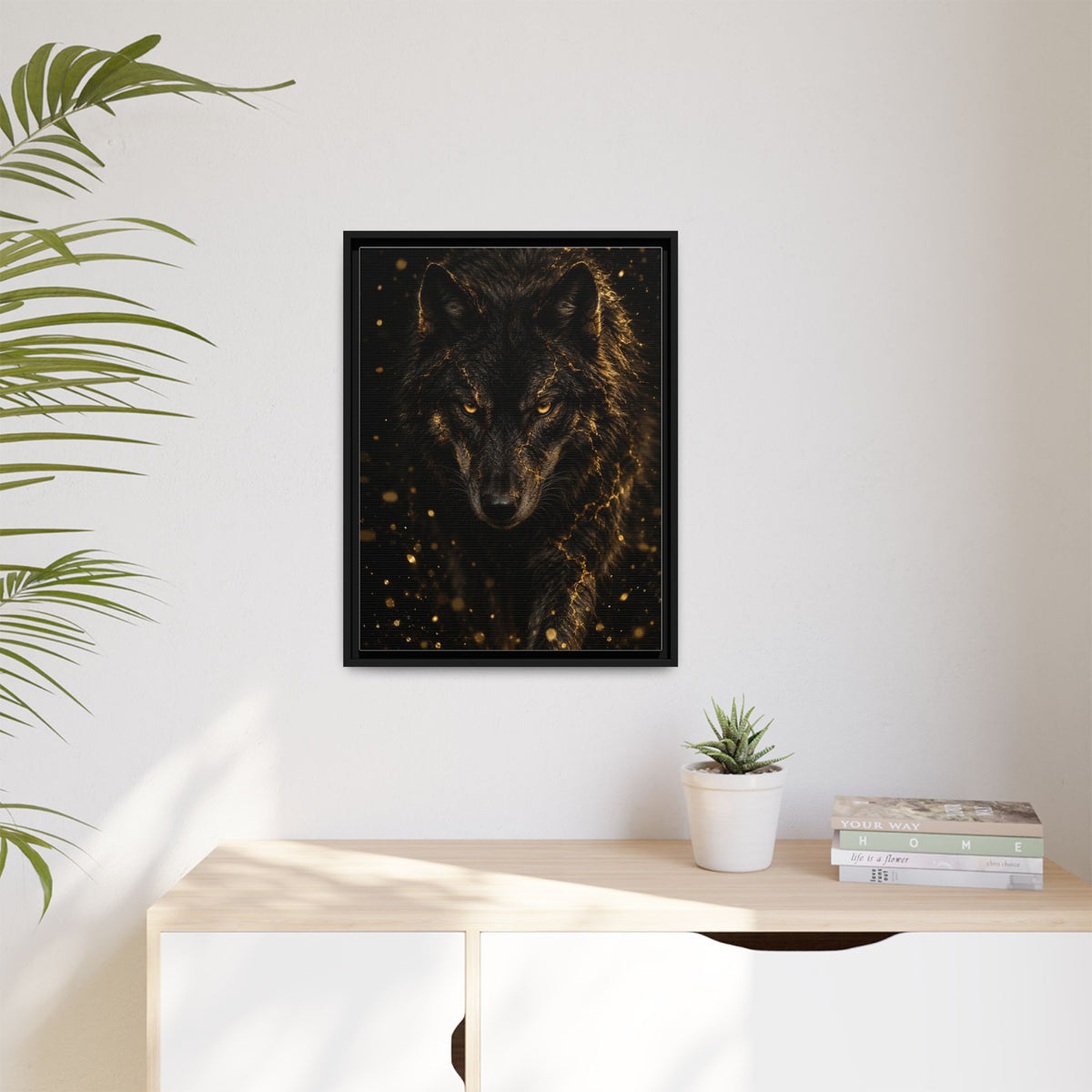 Lupus Aureus framed canvas in a room