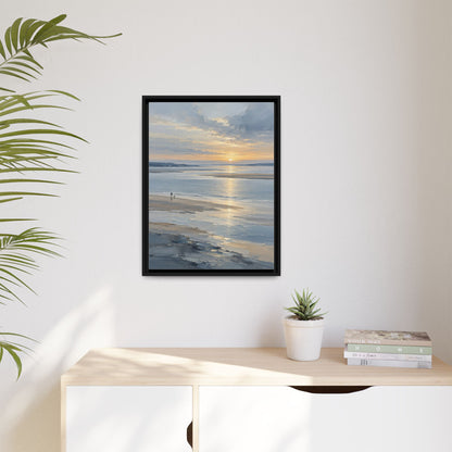 Silver Estuary framed canvas in a room