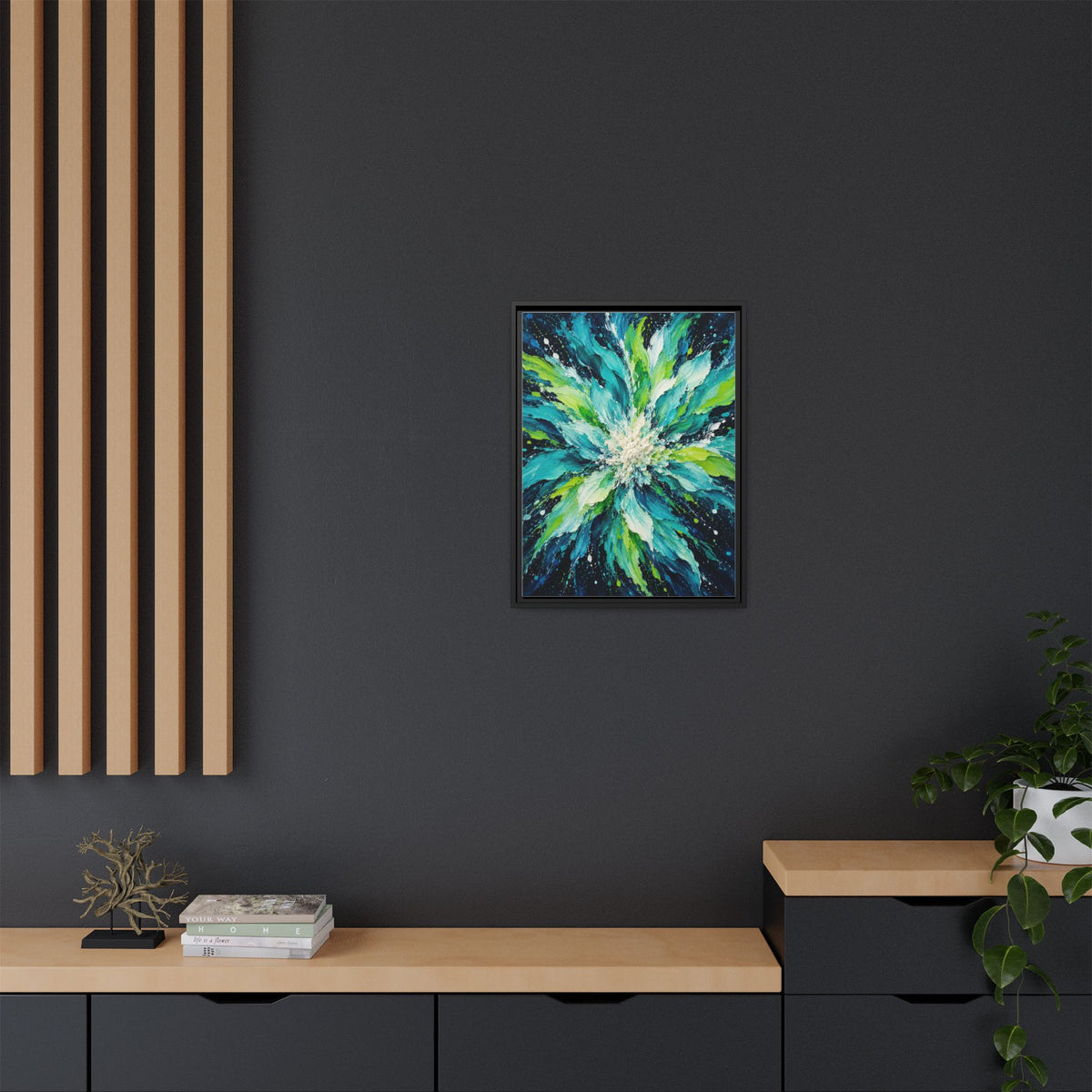 Lagoon Bloom framed canvas styled interior