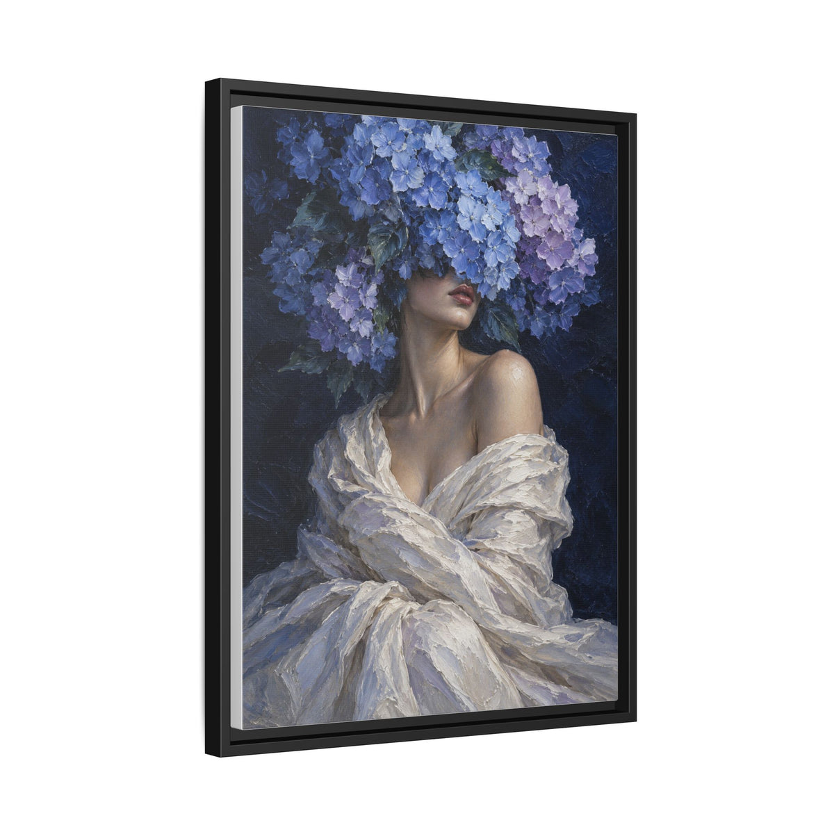 Hydrangea Blue framed canvas side view