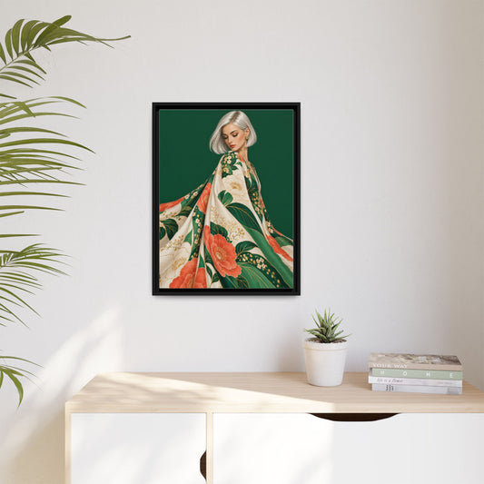 Jade Reverie framed canvas in a room