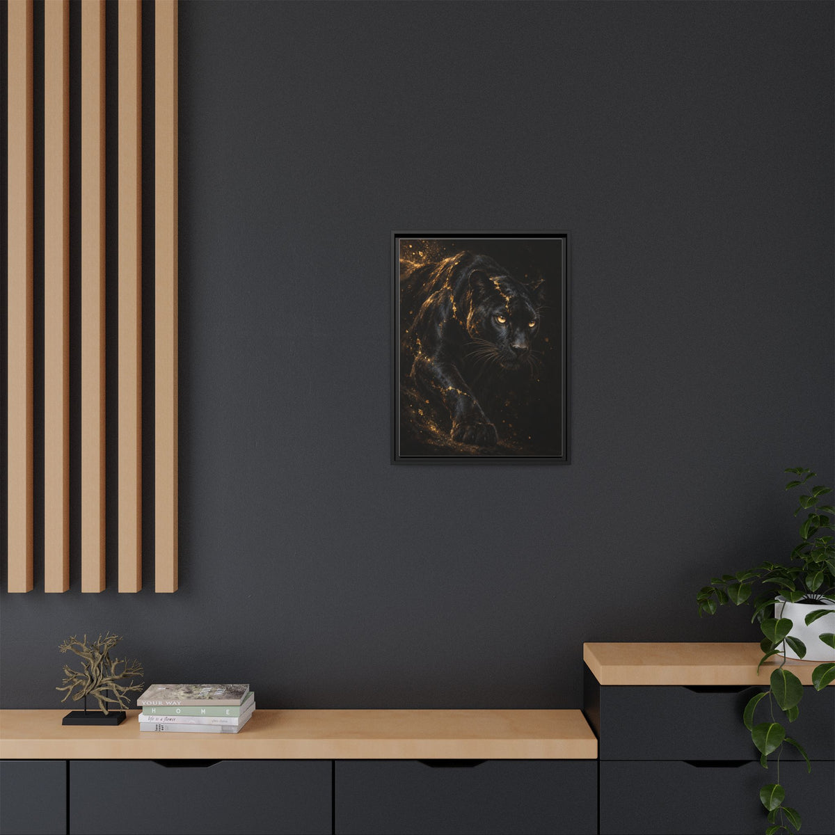 Aurea Umbra framed canvas styled interior