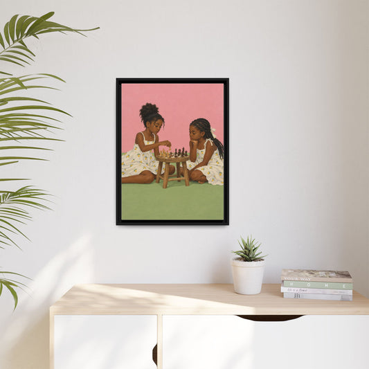 The Chess Players framed canvas in a room