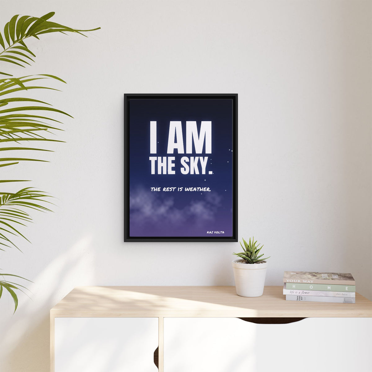 I Am the Sky framed canvas in a room