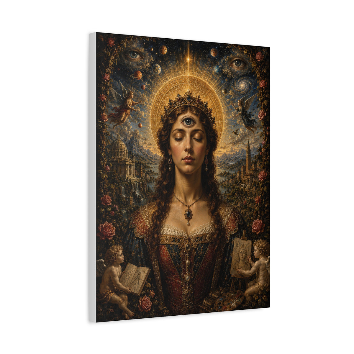 The Awakening of Celestia frameless canvas side view