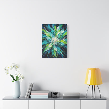 Lagoon Bloom frameless canvas in a room