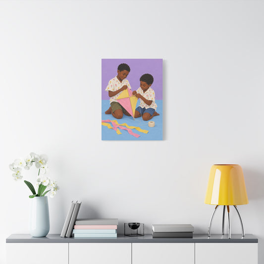 The Kite Makers frameless canvas in a room