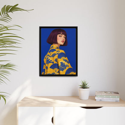 Cobalt Muse framed canvas in a room
