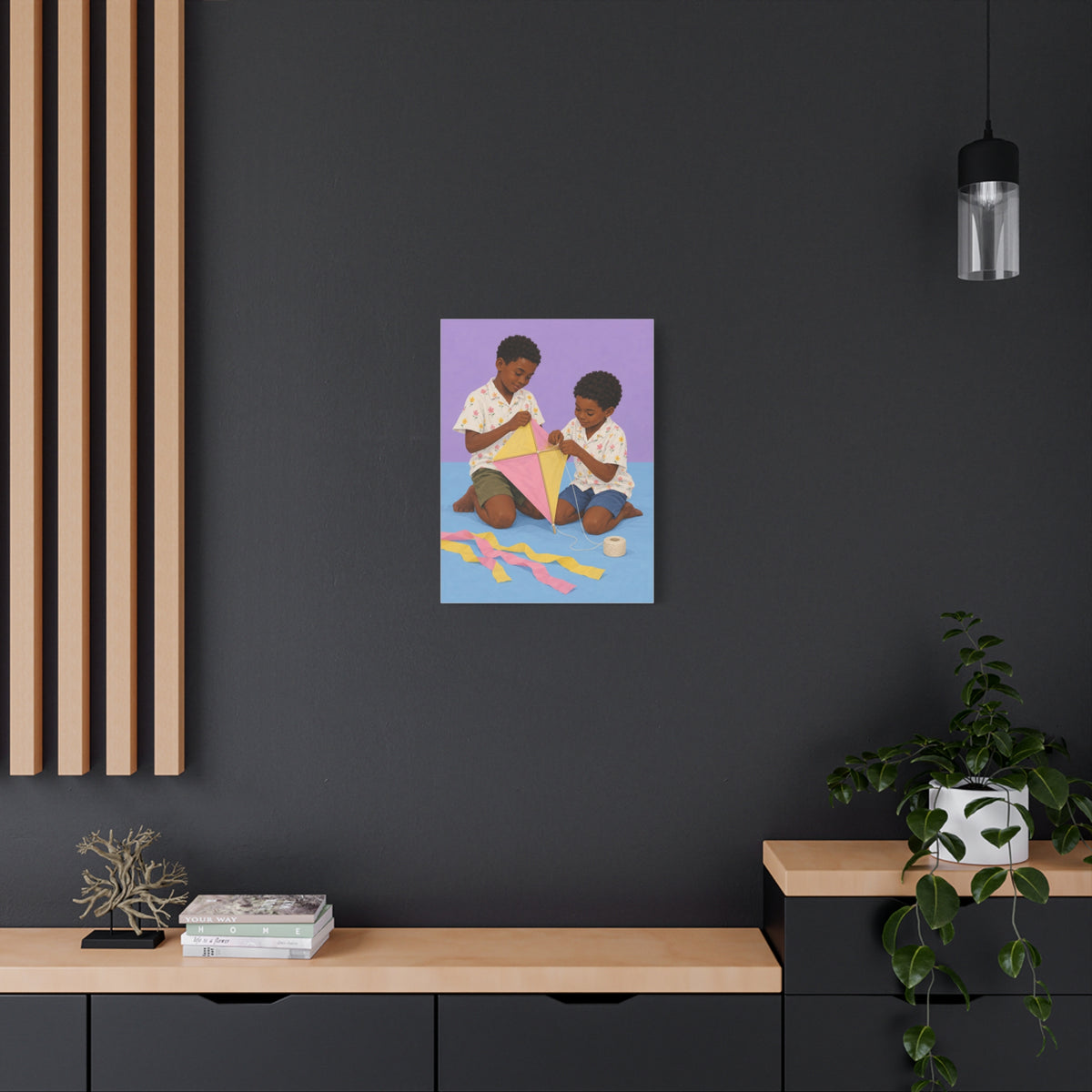 The Kite Makers frameless canvas styled interior