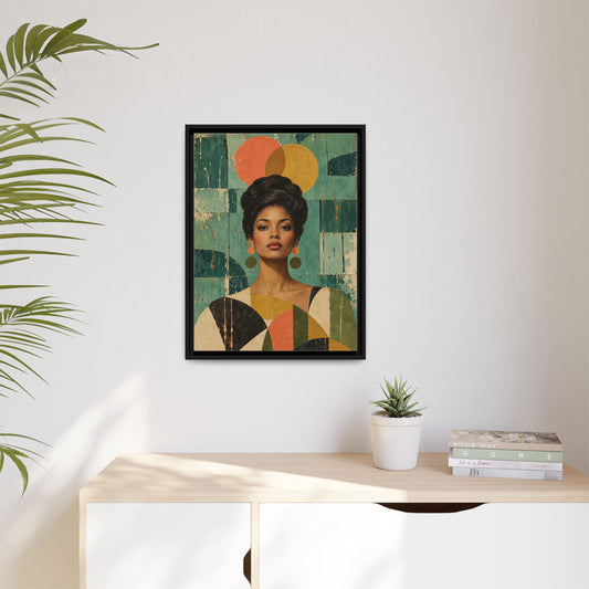 Coral Equinox framed canvas in a room