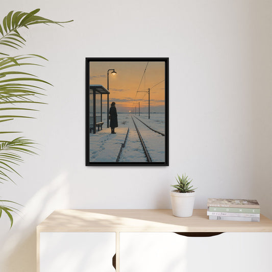 The Last Tram framed canvas in a room