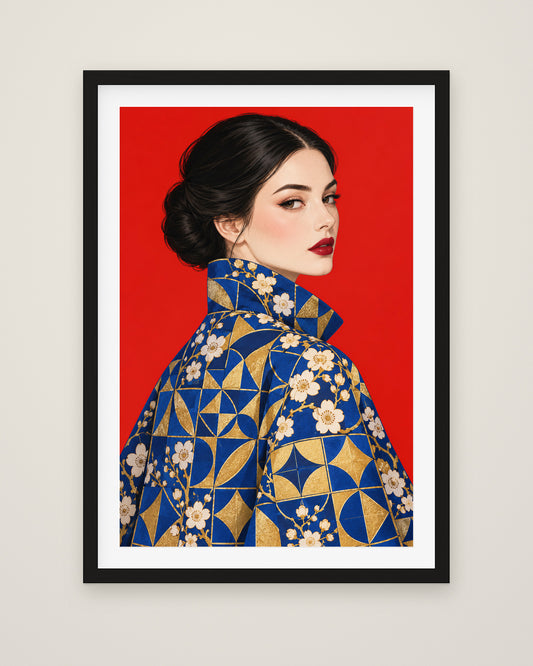 Vermilion Sunday by Kira Valen, Museum Edition framed fine art print in a black box frame with a snow white mount