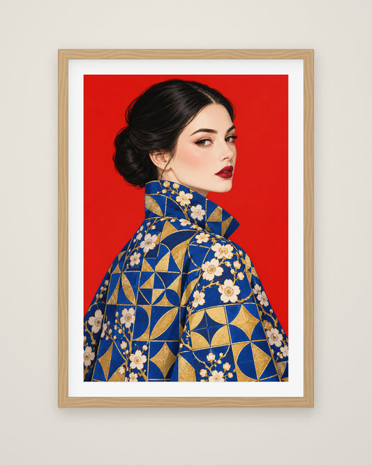 Vermilion Sunday by Kira Valen, Museum Edition framed fine art print in a natural box frame with a snow white mount