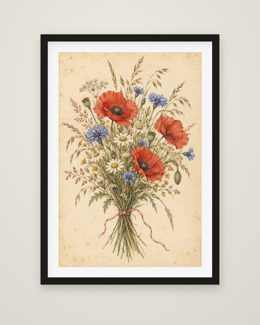 Wildflower Posy by Clementine Hale, Museum Edition framed fine art print in a black box frame with a snow white mount