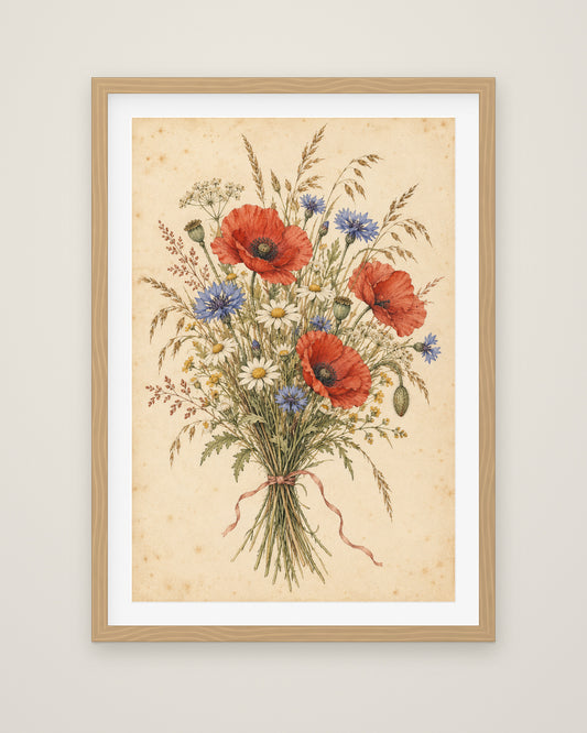 Wildflower Posy by Clementine Hale, Museum Edition framed fine art print in a natural box frame with a snow white mount